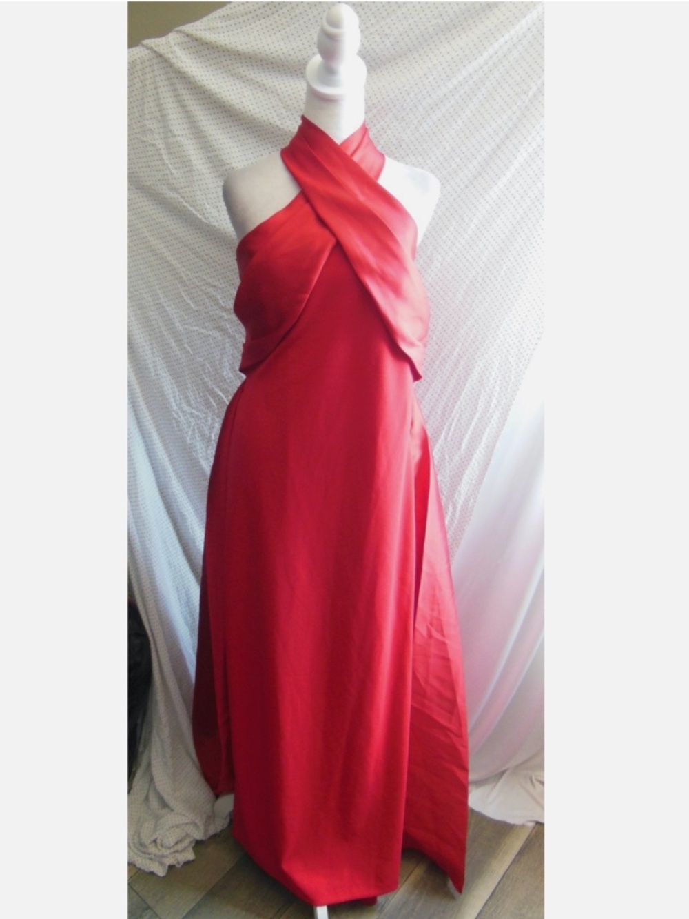 NEW BETSY & ADAM Red TWIST Halter Neck MIKADO Scuba Crepe DRAPED Sides GOWN 6 - Picture 10 of 16